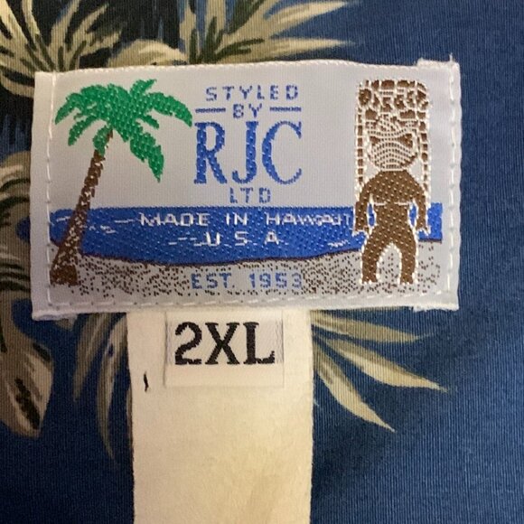 Styled by RJC Ltd. Vintage Hawaiian Cotton Shirt Mens Sz 2XL Seaside Palm Trees - Picture 3 of 6